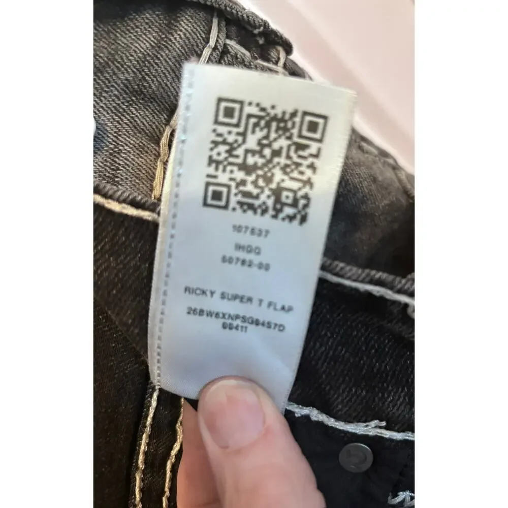 True Religion Ricky Relaxed Straight Jeans Size 38 ✨ Acid Wash Black Gray Y2K